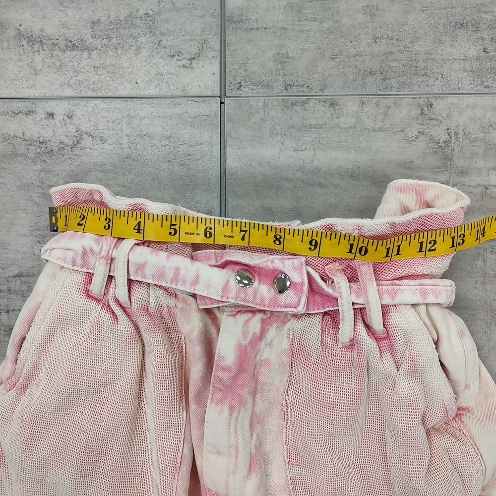 Free People Women's Olivia Pink Acid Wash Distressed Paper bag Shorts Size 27 - Picture 4 of 11